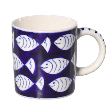 Mugg, Glada fiskar, blå, keramik