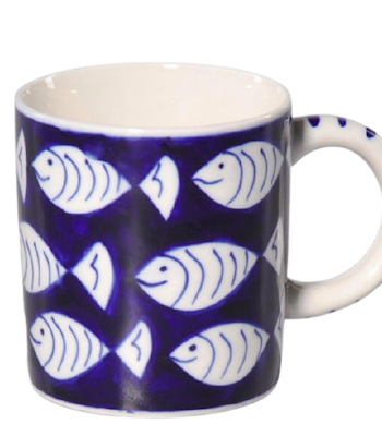 Mugg, Glada fiskar, blå, keramik