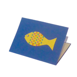Brevkort med kuvert, handgjort, Fisk, blå