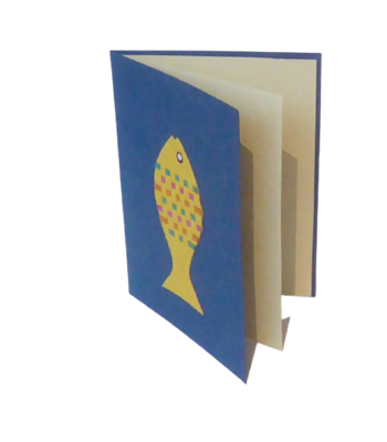 Brevkort med kuvert, handgjort, Fisk, blå