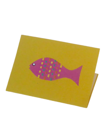 Brevkort med kuvert, handgjort, Fisk, gul