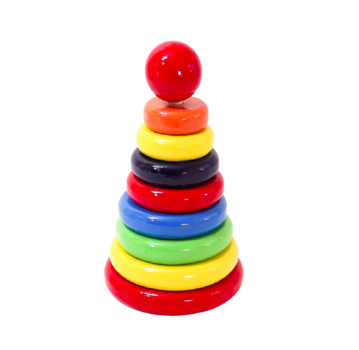 Ringstapel, stapelsorterare i sju delar i olika färger, pedagogisk leksak, Fair Trade