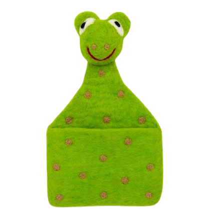 Handtovad väggficka Frog-Groda från Afroart. Dekorativ väggförvaring för små saker, även som mobillåda.
