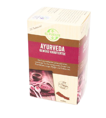 Ett aromatiskt örtte från Himalaya. Recept enligt ayurvedisk lära. Harmoniserande ingredienser som rosblommor, långpeppar & gurkmeja. Fair Trade.