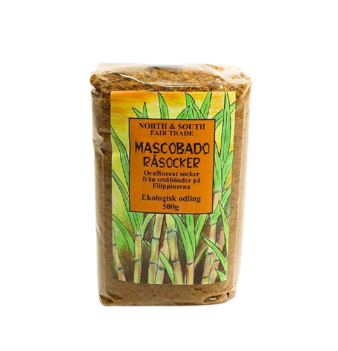 Oraffinerat Mascobado råsocker. Ett mycket smakrikt & välsmakande socker från småbönder på Filippinerna. Fair Trade.