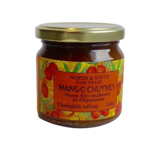 Ekologisk mango chutney, carabao, pikant fruktig. Utmärkt tillbehör till många maträtter, i såser eller som dipp. Fair Trade från Filippinerna.