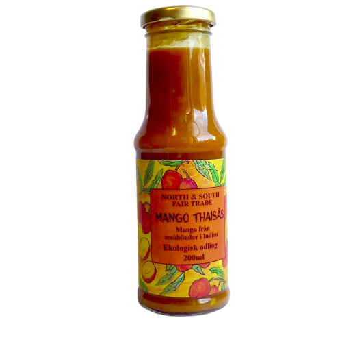 Ekologisk kryddsås Mango-thai med Kesarmangos speciella sötma. Utmärkt till grillat eller stekt, vegetariskt & kötträtter.