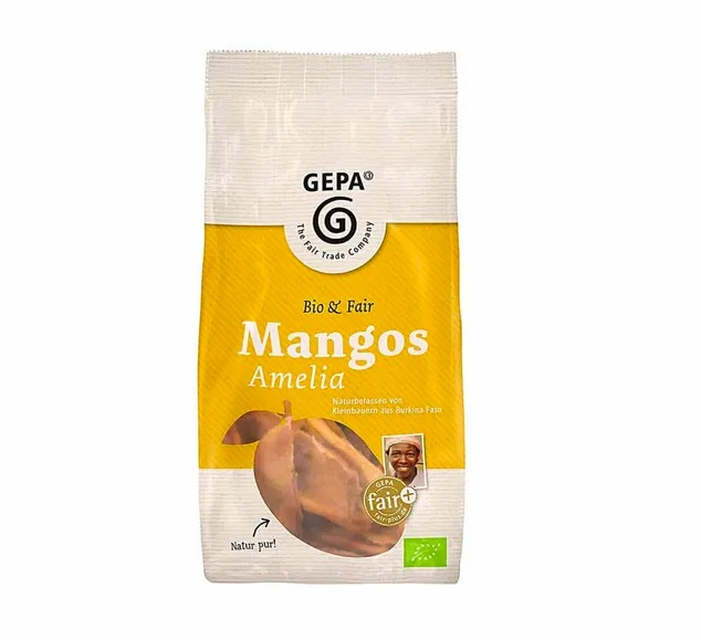 Torkad ekologisk mango från Burkina Faso, aromatisk & sötsurlig smak. Fair Trade.