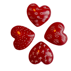 Hjärta litet, rött med mönster, täljsten, Fair Trade