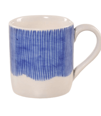 Mugg, kopp, Blå linjer, handgjord keramik