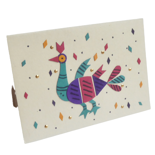 Dubbelt brevkort med motiv färgglad fågel, jutepapper, Bangladesh. Fair Trade.