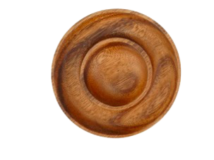 Skål till snacks, liten, akaciaträ, diameter 10 cm, innerdiameter 5 cm.  Fair Trade. Bild från ovan.