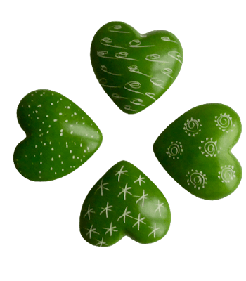 Hjärta litet, grönt med mönster, täljsten, Fair Trade