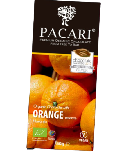 Pacari Orange, mörk choklad (60%), apelsinsmak, ekologisk, Fair Trade. Premiumchoklad.