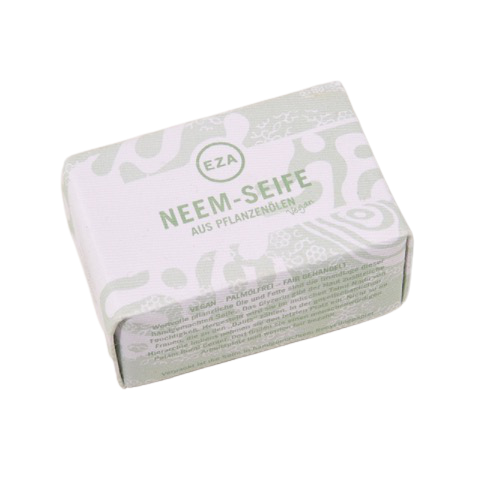 En fin förpackning med Neem-tvål. Fast tvål. Fair Trade, inte testad på djur, vegan. Neem är bra mot acne & eksem.