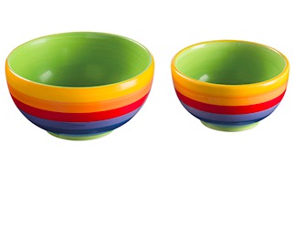 Set med två skålar, "Rainbow", olika storlekar, keramik från Thailand, Fair Trade.