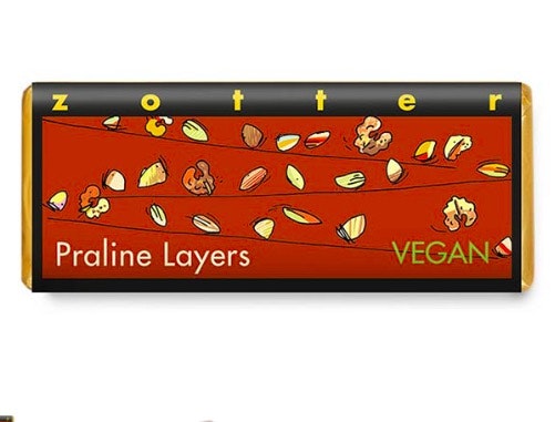 Zotter, Praline Layers, mörk nougat tre olika sorter, pralinkaka, ekologisk, Fair Trade. Omslagsbild.