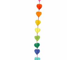Girlang  eller Bordsdekoration , Små tovade hjärtan i många färger. 150 cm. Nepal. Detaljbild.