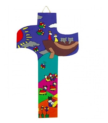 Väggkors Noaks ark, trä, rundade armar, Salvador-kors