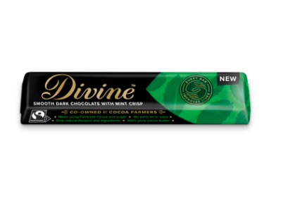 Divine chokladbar, mörk cholkad med mintkrisp. Fairtrade.