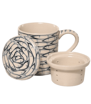 Te-Mugg Fiskstim, med insatssil & lock, Celadon-keramik