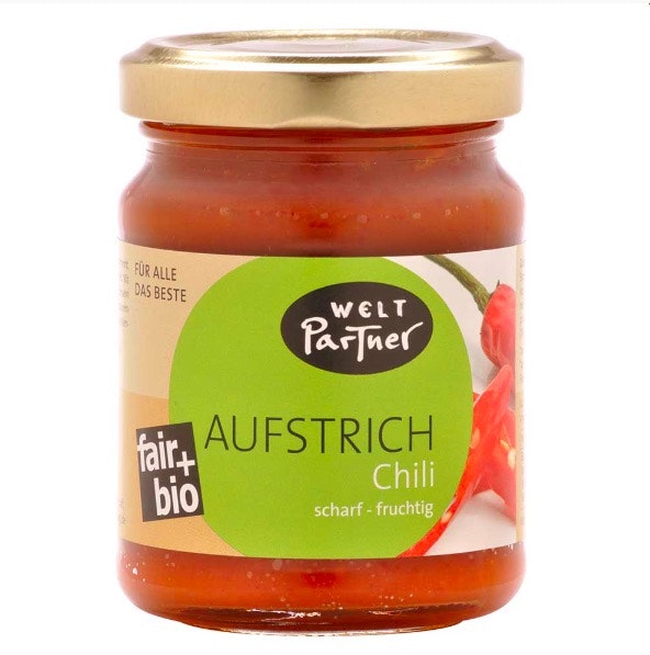 Chili-pasta, stark och fruktig, ekologisk. I glasburk. Fair Trade.