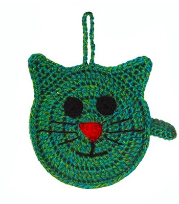 Virkat måttband, grön Katt