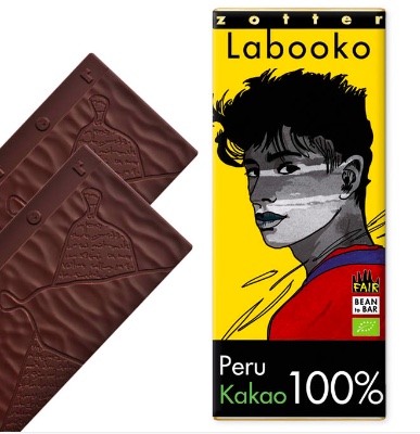 Zotter Labooko, Peru 100%, ren mörk choklad utan tillsatser, 40 timmar conchning, ekologisk