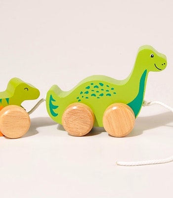 Dragleksak, dinosaurie med unge, trä
