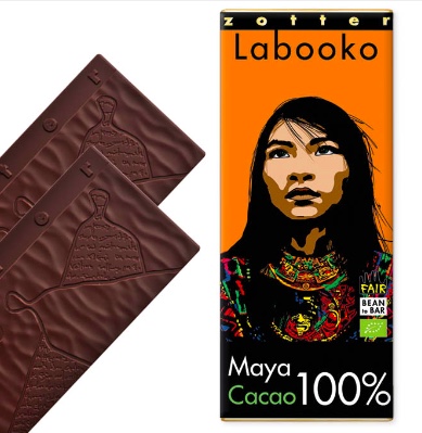 Zotter Labooko, Maya 100%, ren mörk choklad, ekologisk, vegansk, Fair Trade. Belize-kakao