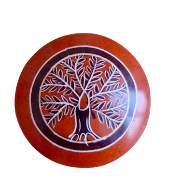 Handsten Livets träd, rund, orange, täljsten