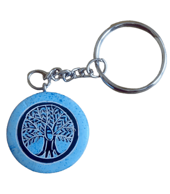 Nyckelring Livets träd, ljusblå, täljsten