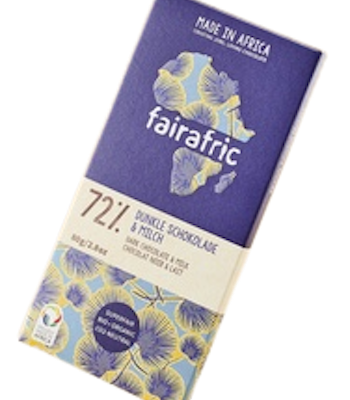 Fairafric, mörk choklad 72%, med extra mjölk, ekologisk