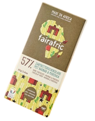 Fairafric, mörk choklad 57%, Baobab & Moringa, ekologisk