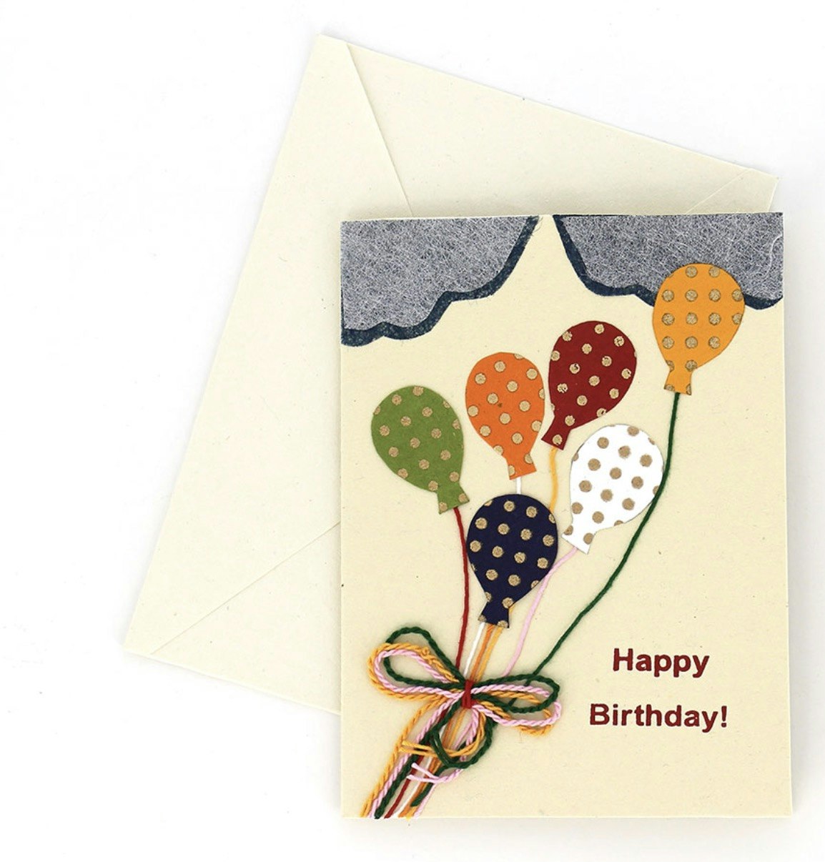 Bevkort, gratulationskort Happy Birthday med ballonger. Fair Trade.