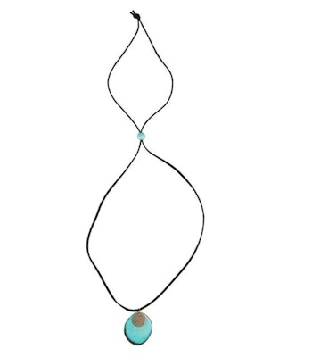 Halssmycke, två delar, taguanöt mässing, ljusblå