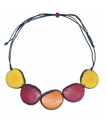 Halssmycke,  5 skivor tagua, gul-röd-orange