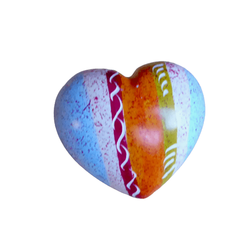 Hjärta med mönster, täljsten, ljusblå-orange, Kenya