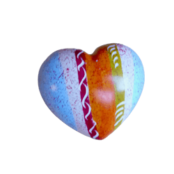 Hjärta med mönster, täljsten, ljusblå-orange, Kenya