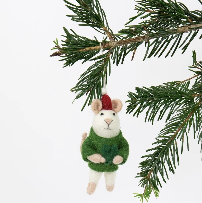 Julhänge Mouse Santa, Mus med tomteluva, tovad, Afroart