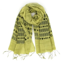 Sjal, scarf, siden/viskos, ljusgrön, handvävd