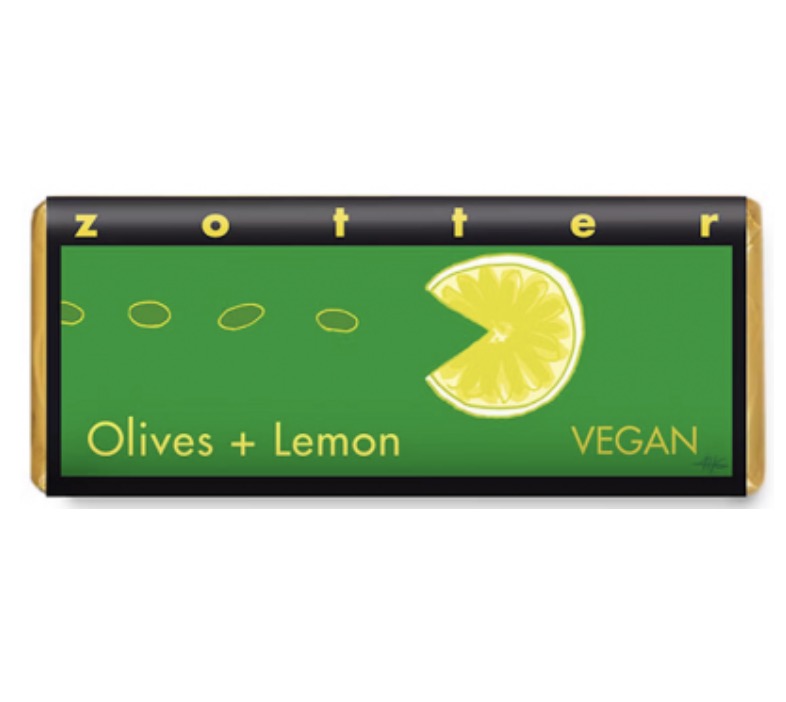 Zotter Olive Citron, mörk chokladpralin, ekologisk
