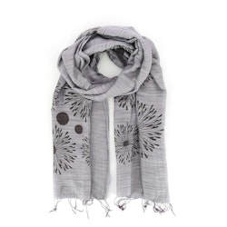 Sjal, scarf, bomull/siden, ljusgrå, maskrosblomma