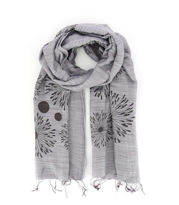 Sjal, scarf, bomull/siden, ljusgrå, maskrosblomma