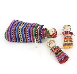 Worry Dolls, orosdockor, 3 dockor i tygpåse