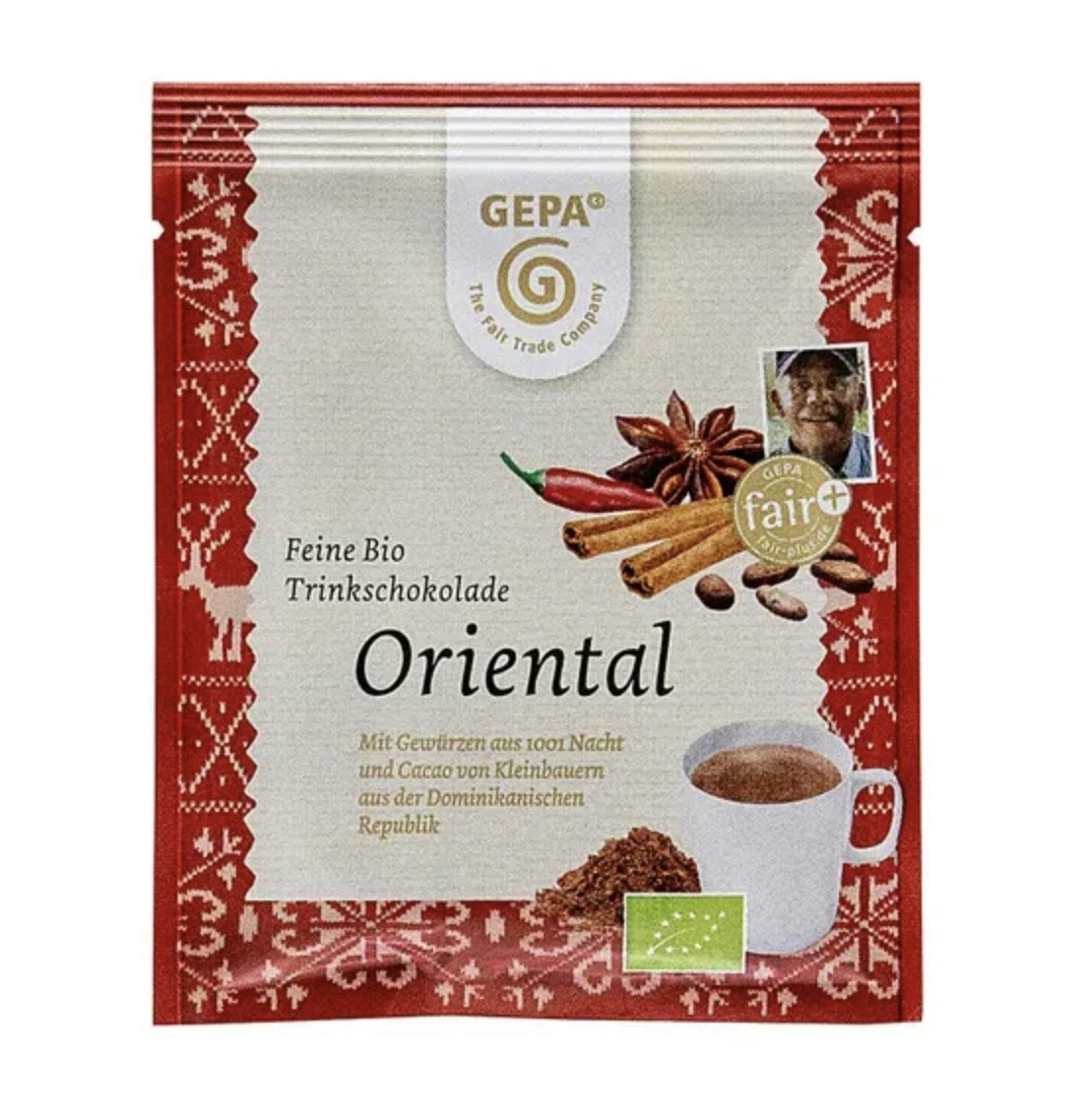 Drickchoklad Oriental, snygg portionsförpackning, Fair Trade och ekologisk.