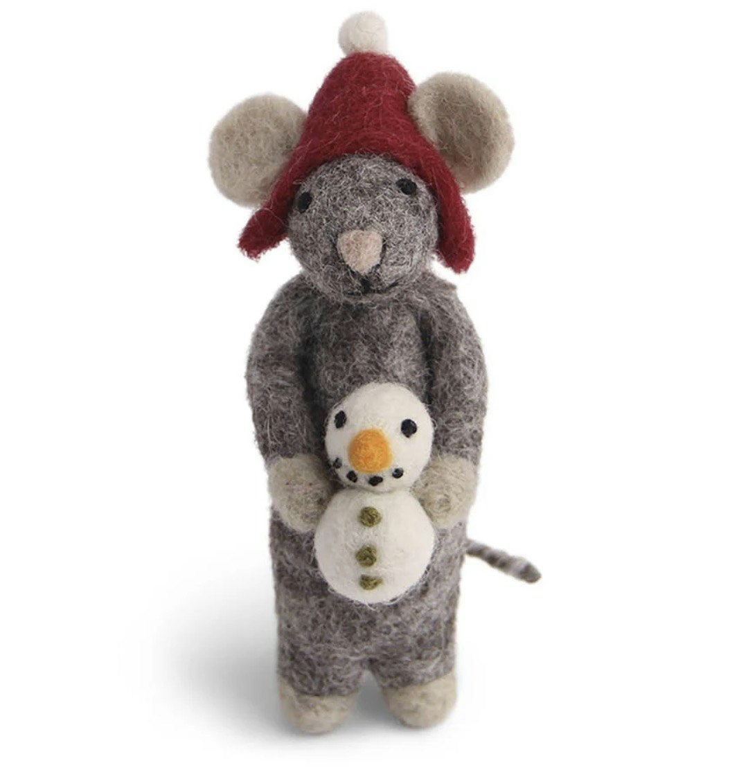Julhänge Mus med snögubbe, tovad