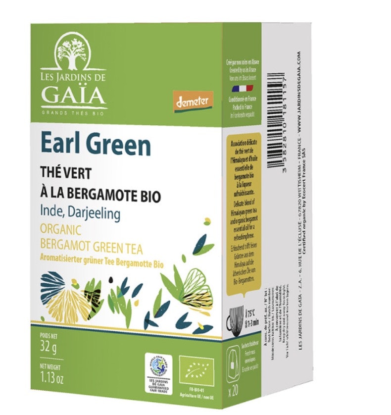 Grönt te Earl Green, Earl Grey, ekologiskt påste från Les Jardins. Fair Trade.