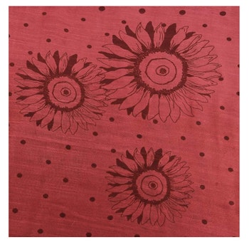 Sjal, scarf, bomull/siden, Blommor, röd