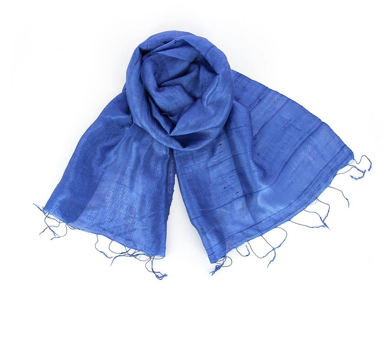 Sjal, scarf Lapislazuli Blå, siden med frånser. Handvävd Fair Trade Vietnam.